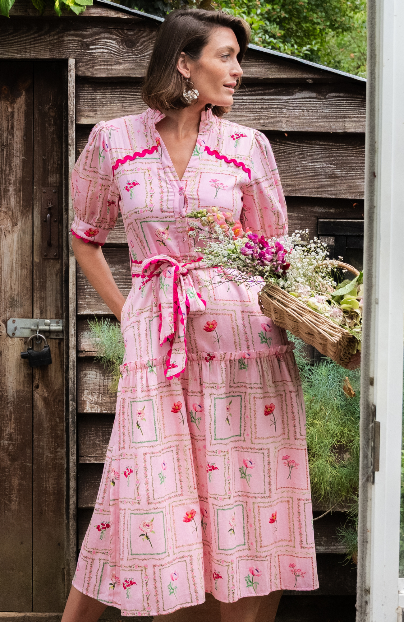 Hope & Ivy The Fern Floral Shirt Dress, Pink/Multi Hope & Ivy The Fern Floral Shirt Dress, Pink/Multi