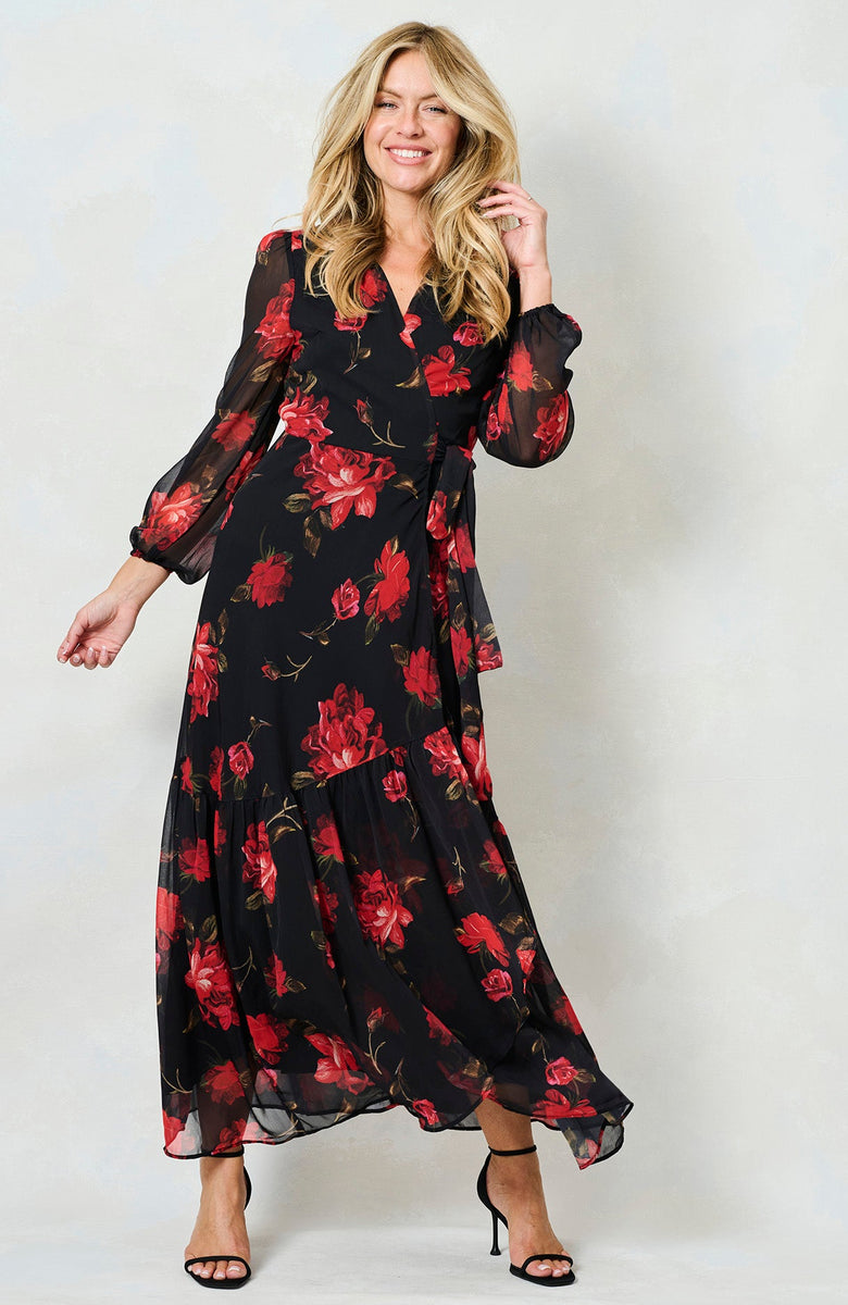 camilla long sleeve wrap dress Hope & Ivy The Camilla Floral Long Sleeve Wrap Maxi Dress