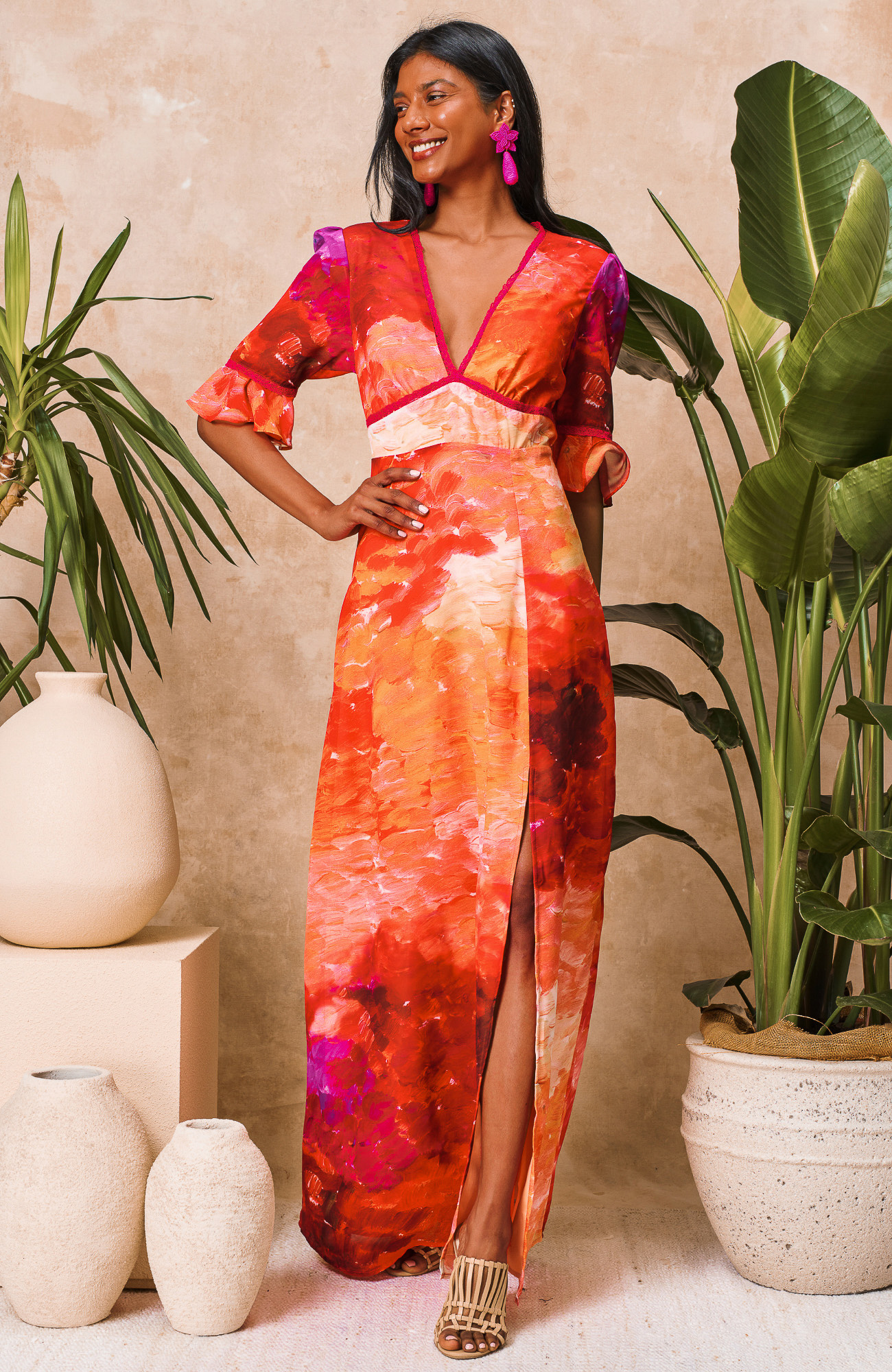 orange guipure sleeveless maxi dress strapless open back dress Orange Guipure Sleeveless Maxi Dress FARM Rio