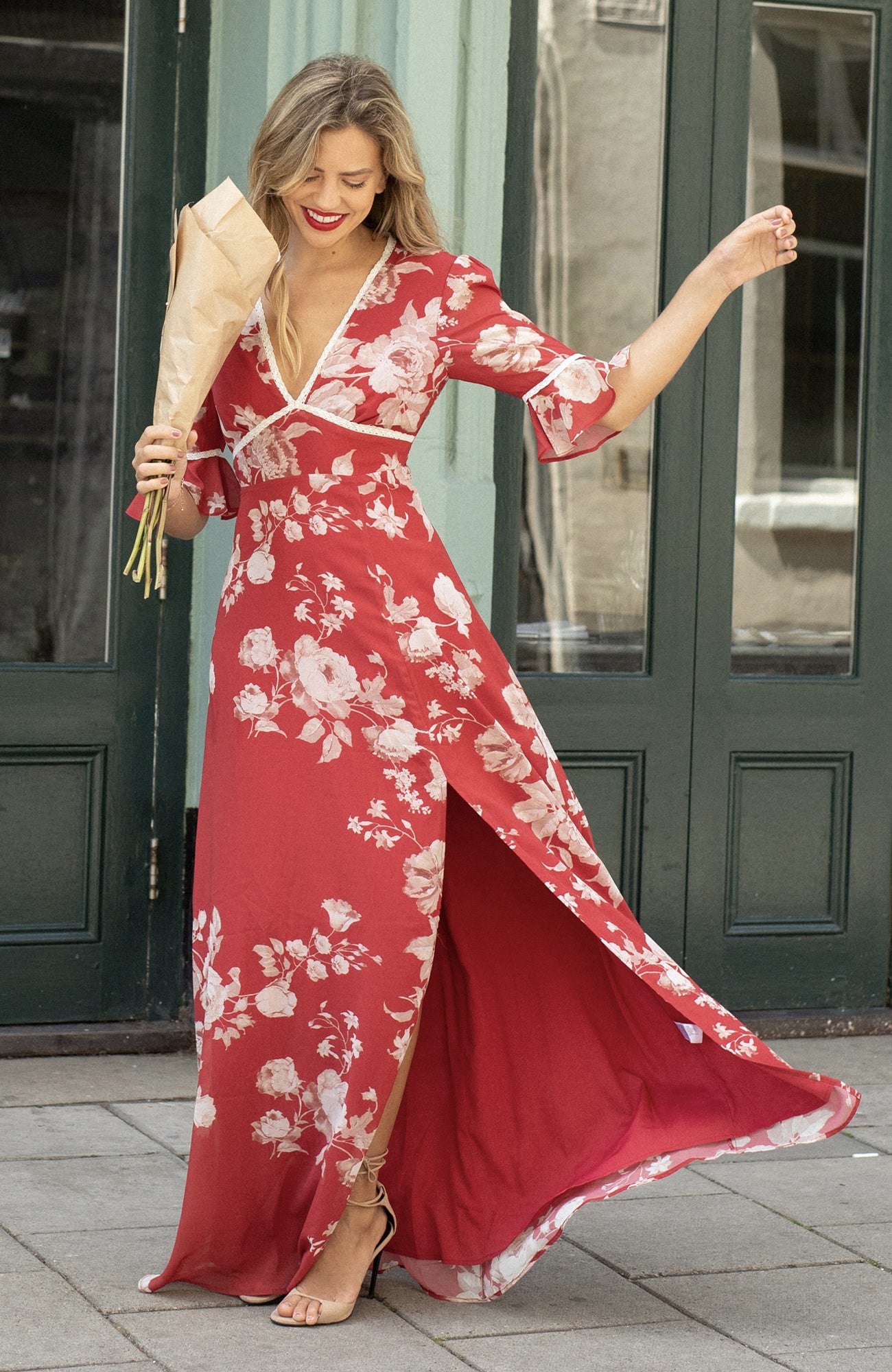 hope & ivy maxi dress NEW Hope & Ivy Flutter Sleeve Maxi Wrap Dress With Tie In Purple Size 8 US