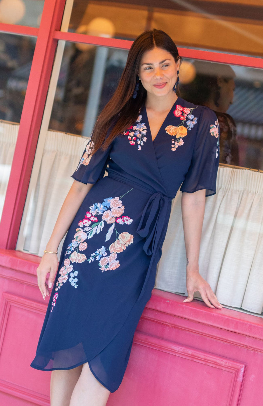 Navy Floral Kimono Sleeve Maxi Dress – AX Paris