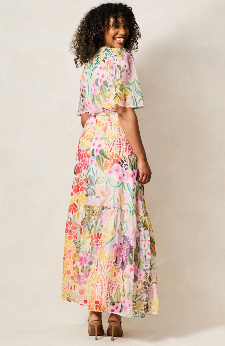 strapless open back dress Pink Floral Puff Sleeve Maternity Maxi Dress – PinkBlush main image 1
