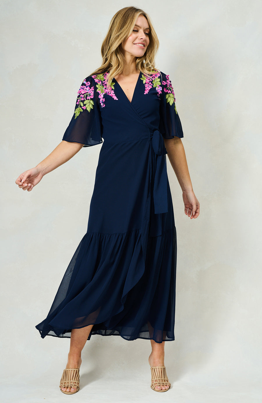 Midi Navy Faux Wrap Dress Organza Formal Navy Wrap Over Dress The Grace HOPE IVY Women's Occasionwear With Beautiful Embroidery Prints Midi Navy Faux Wrap Dress Organza Formal Navy Wrap Over Dress The Grace HOPE IVY Women's Occasionwear With Beautiful Embroidery Prints