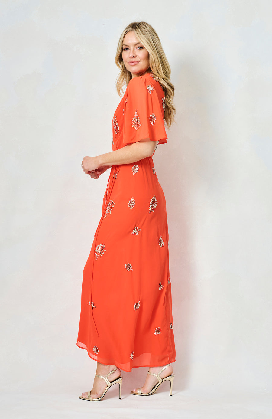 hope and ivy orange dress Elegant Alans Embellished Wrap Dress for Any Occasion