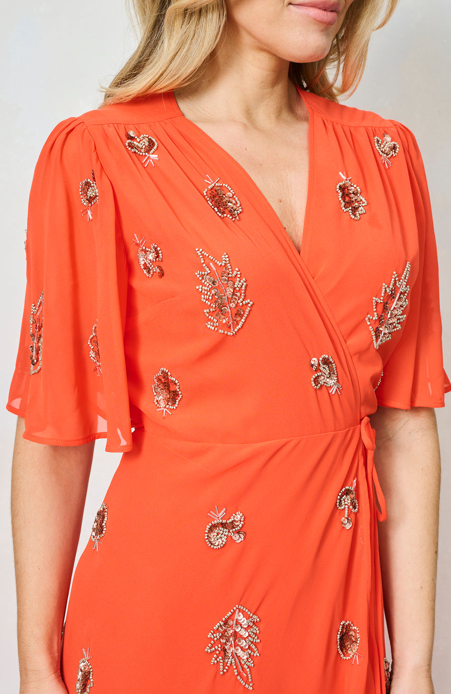 hope and ivy orange dress Hope & Ivy wrap embellished maxi dress in orange