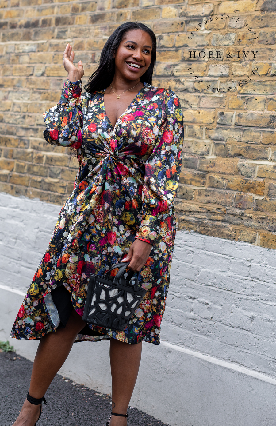 Hope and ivy knot front online midi dress