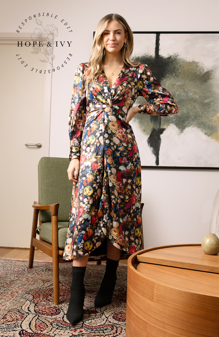 Occasionwear Hope And Ivy Knot Front Midi Dress Hope Ivy Premium