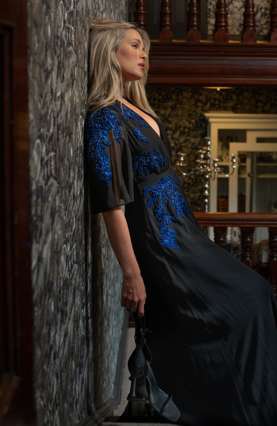 Hope & Ivy Rosalie Embellished Flutter-Sleeve Maxi Dress, UK6 Hope & Ivy Rosalie Embellished Flutter-Sleeve Maxi Dress, UK6